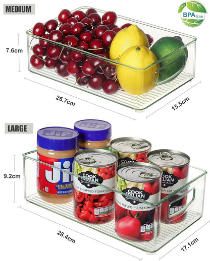 Set of 8 Clear Plastic Storage Bins, 4 Large and 4 Small Stackable Food Storage Organizer Bins for Pantry Organization and Kitchen Cabinet, Refrigerator Fridge Organizers and Storage