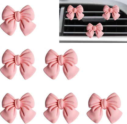6 Pcs Pink Bow Car Air Vent Clips Coquette Cute Girly Car Decor Accessories Interior Aesthetic Decorations Charm Stuff for Women Girl