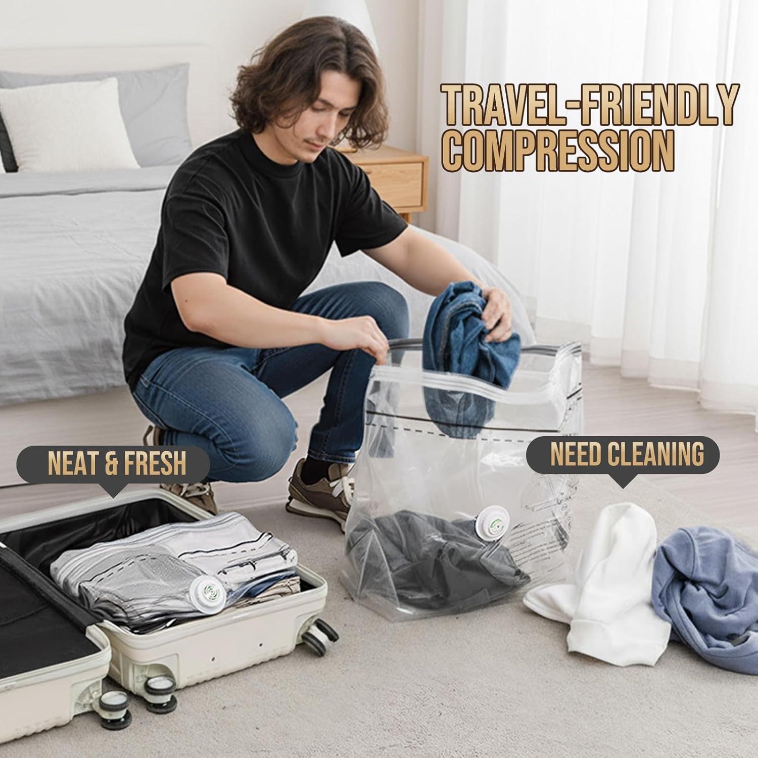 Vacuum Storage Bags for Travel, Medium Cube (25X19X11 Inch), 4 Pack Vacuum Seal Bags for Clothing, Compression Packing for Clothes, Blankets, Baby Clothes, No Pump Needed, Travel Accessories