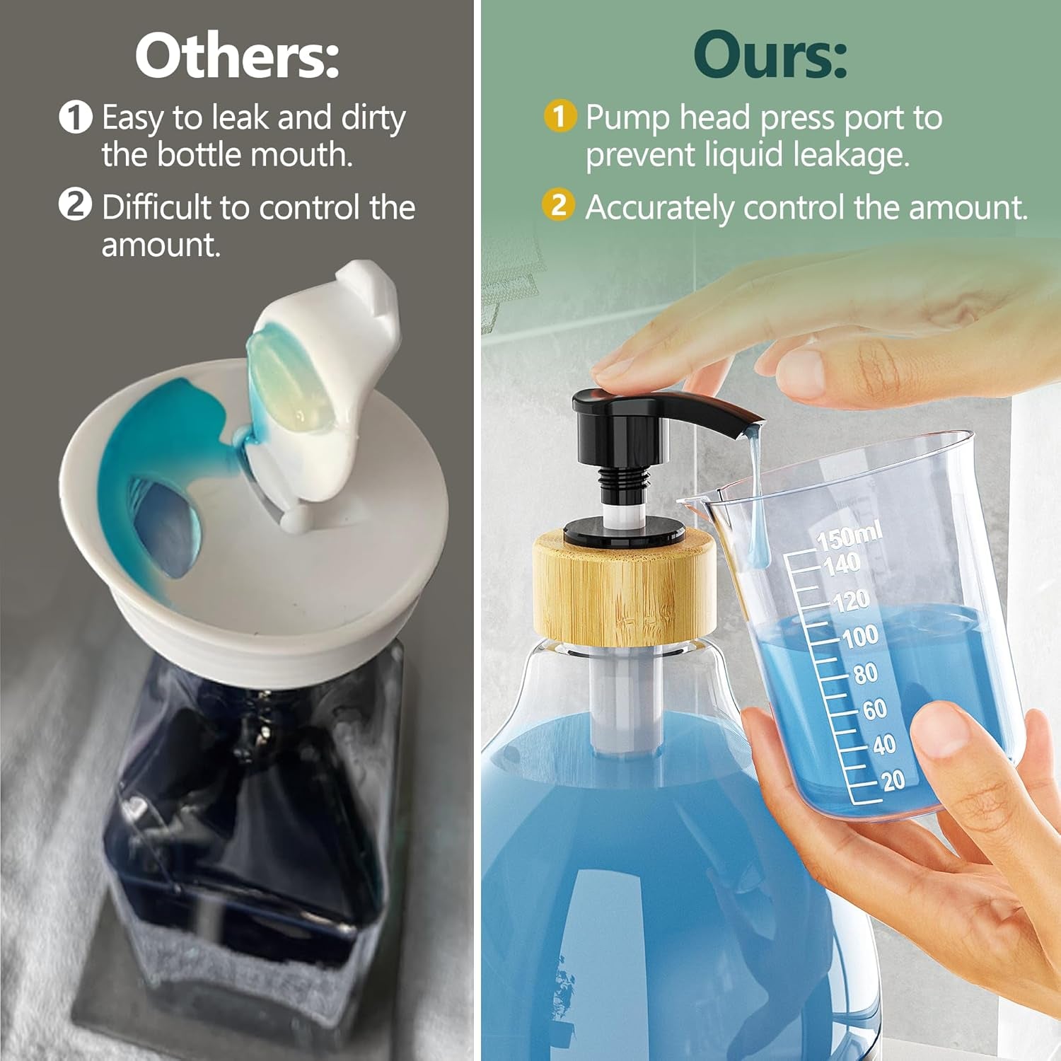 Liquid Laundry Detergent Dispenser with Bamboo Tray, 2 Pack 64 Oz Plastic Laundry Soap Dispenser, Fabric Softener Dispenser with Pump and Labels for Laundry Room Decor and Organization