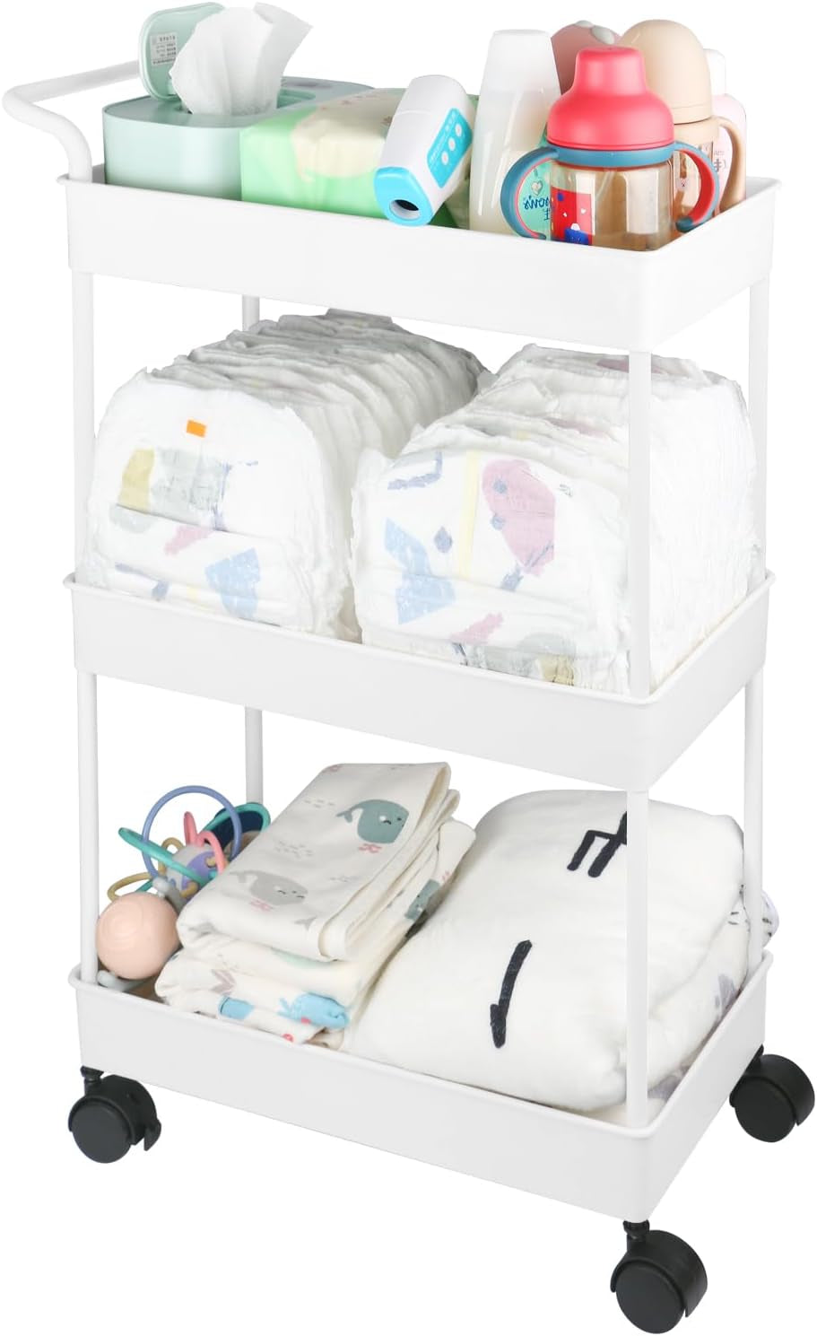 Baby Diaper Caddy, Plastic Movable Cart for Newborn Nursery Essentials Diaper Storage Caddy Organizer for Changing Table & Crib, Easy to Assemble, Beige