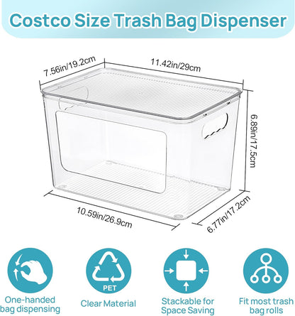 1 Pack Trash Bag Holder, Stackable Garbage Bag Dispenser for 13/30/33 Gallon Bags, Clear Organizer Bins for under Kitchen Sink, Laundry Room Organization and Storage