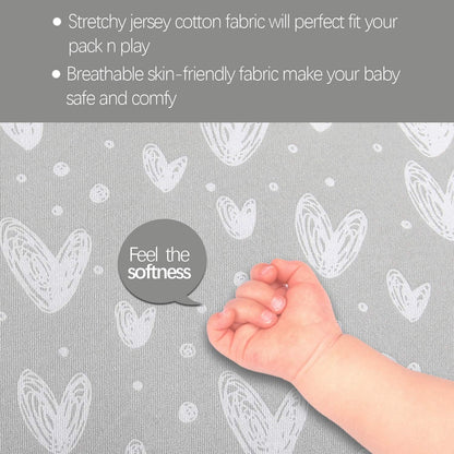 Pack and Play Sheets Fitted, 2 Pack Playard Sheets Fits for Graco Pack N Play Mattress, 100% Jersey Knit Cotton Mini Crib Sheets for Baby Boys & Gril