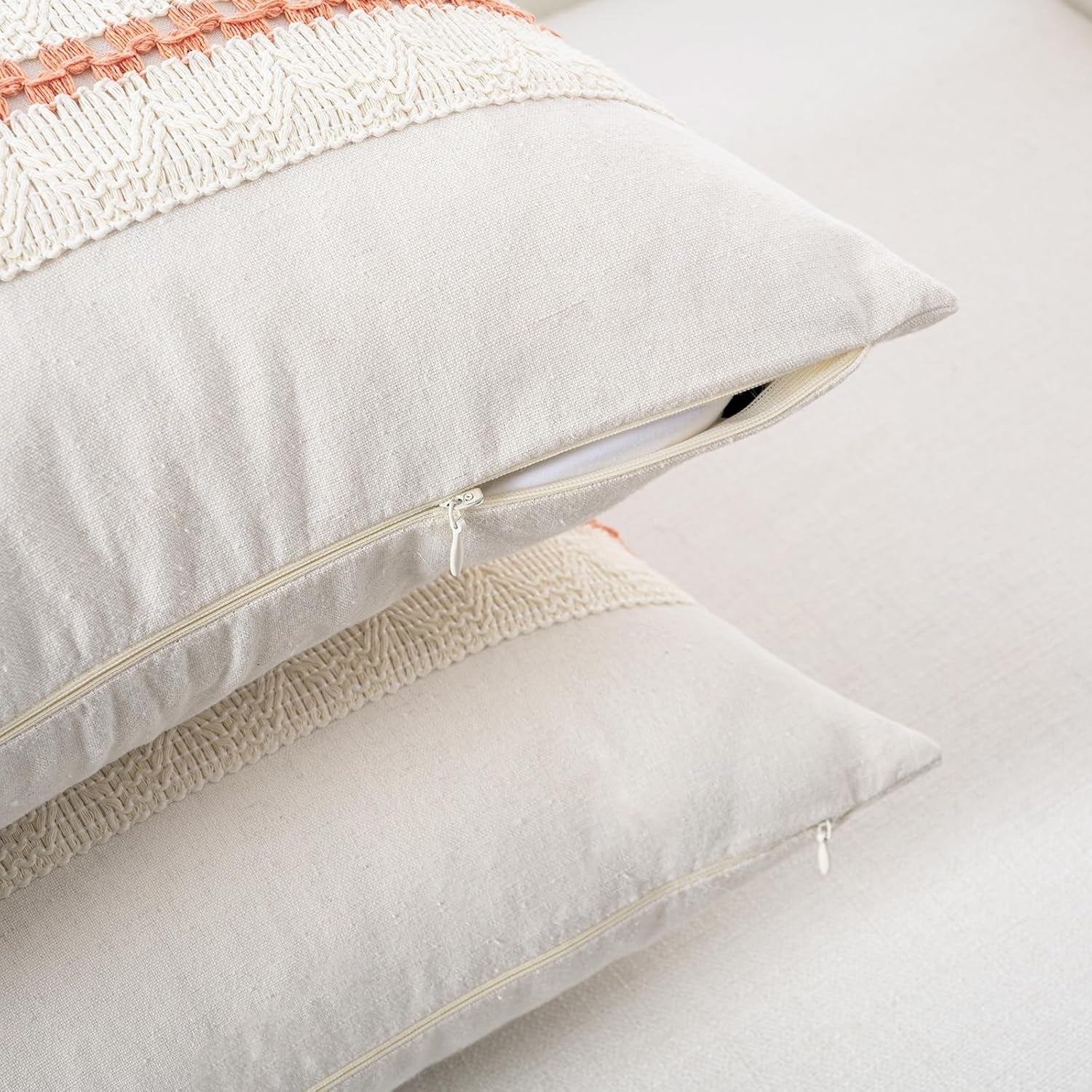 Set of 1 Boho Coral Lumbar Decorative Throw Pillow Cover 12X20 Inch for Couch Bed Sofa Chair, Modern Organic Farmhouse Home Decor, Soft Cotton Cute Accent Rectangle Cushion Case