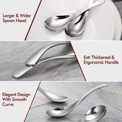 Thick Heavy-Weight Soup Spoons, High Grade Stainless Steel Soup Spoons, Set of 6