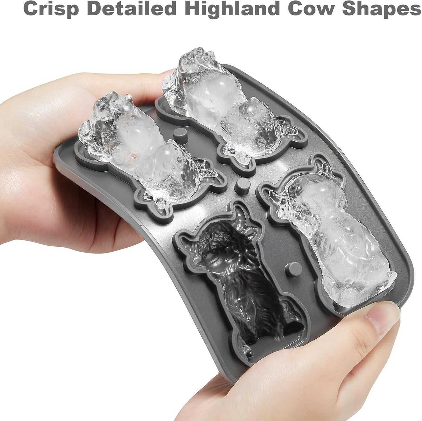 3D Highland Cow Ice Cube Tray, Large Silicone Fun Shapes Ice Cube Mold for Whiskey,Cocktails, Bourbon, Cute Highland Cow Gifts for Holiday Stocking Stuffers