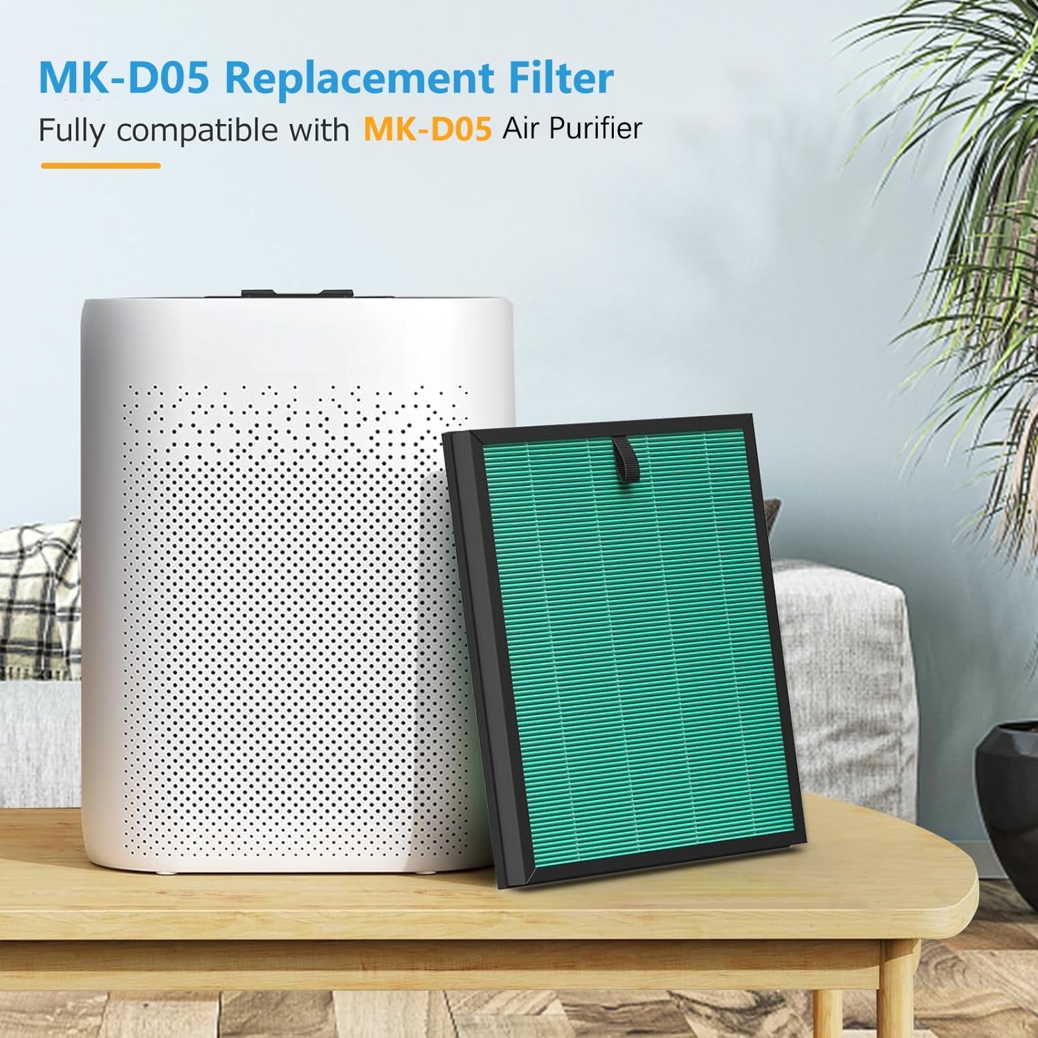 2 Pack MK-D05 Air Filter Replacement for A-EVE MK-D05 Air Purifiers, 4-In-1 High-Efficiency H13 True HEPA Filter - Pet Dander Version, Green