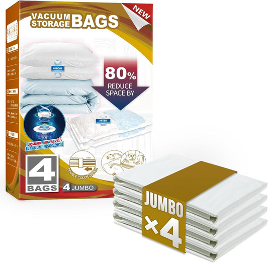 4 Pack Vacuum Storage Bags, Jumbo Vacuum Seal Bags for Clothing (40X31 Inch), Space Saver for Bulky Bedding, Comforters, Blankets, Pillows, Large Closet Organization and Storage