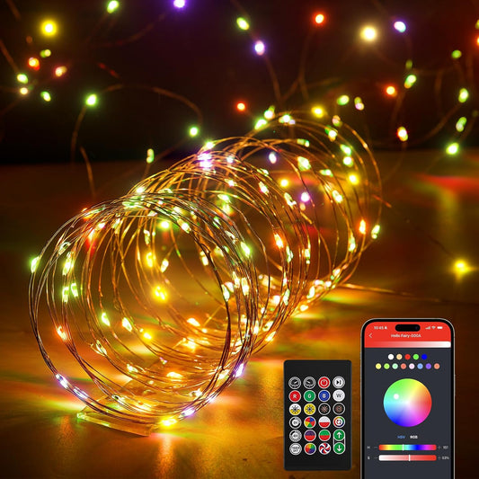 Fairy Lights 32.8 Ft USB Powered RGB String Lights with Remote & APP Control, 8 Modes, Waterproof Copper Wire LED Twinkle Lights, Timer Function, Ideal for Christmas, Weddings, and Parties