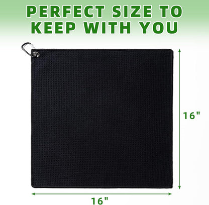 3 Pack Golf Towels(16" X 16") with Carabiner Clip,Microfiber Fabric Waffle Pattern Towels for Golf Bags,Tri-Fold Portable Towels for Men Women,Blue/Black/Gray