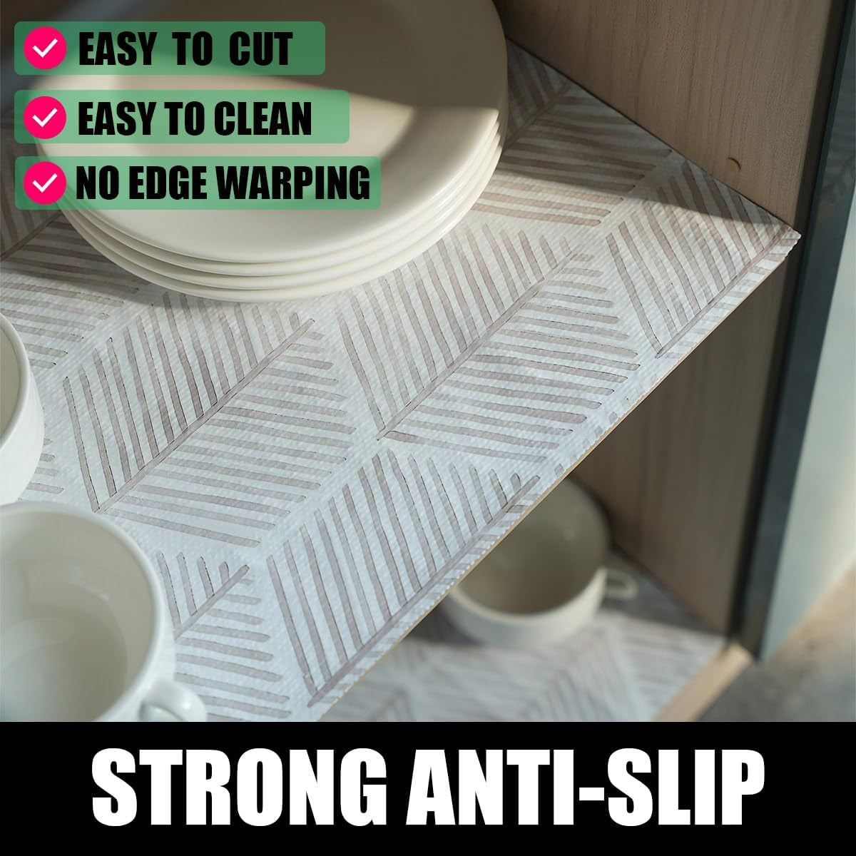 Shelf Liners for Kitchen Cabinets, Non-Adhesive and Strong Non-Slip Waterproof Cabinet Drawer Liners for Kitchen Shelf Wire Fridge,Beige Geometric Shelf Drawer Liner,Easy to Clean,12In X 10FT