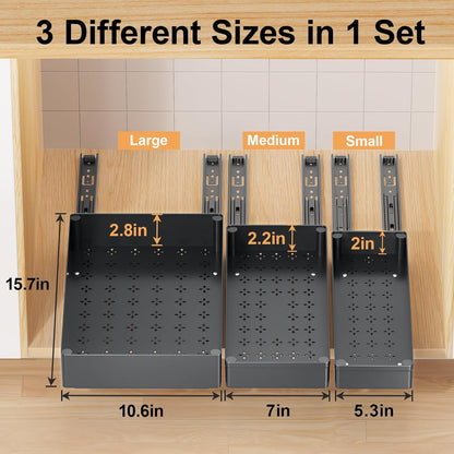 3 Pack Pull Out Cabinet Organizer, 15.7" Deep Pull Out Drawers for Cabinets, Slide Out Drawers for Kitchen Cabinets, Bathroom Cabinet Organizer, Pantry (Black)