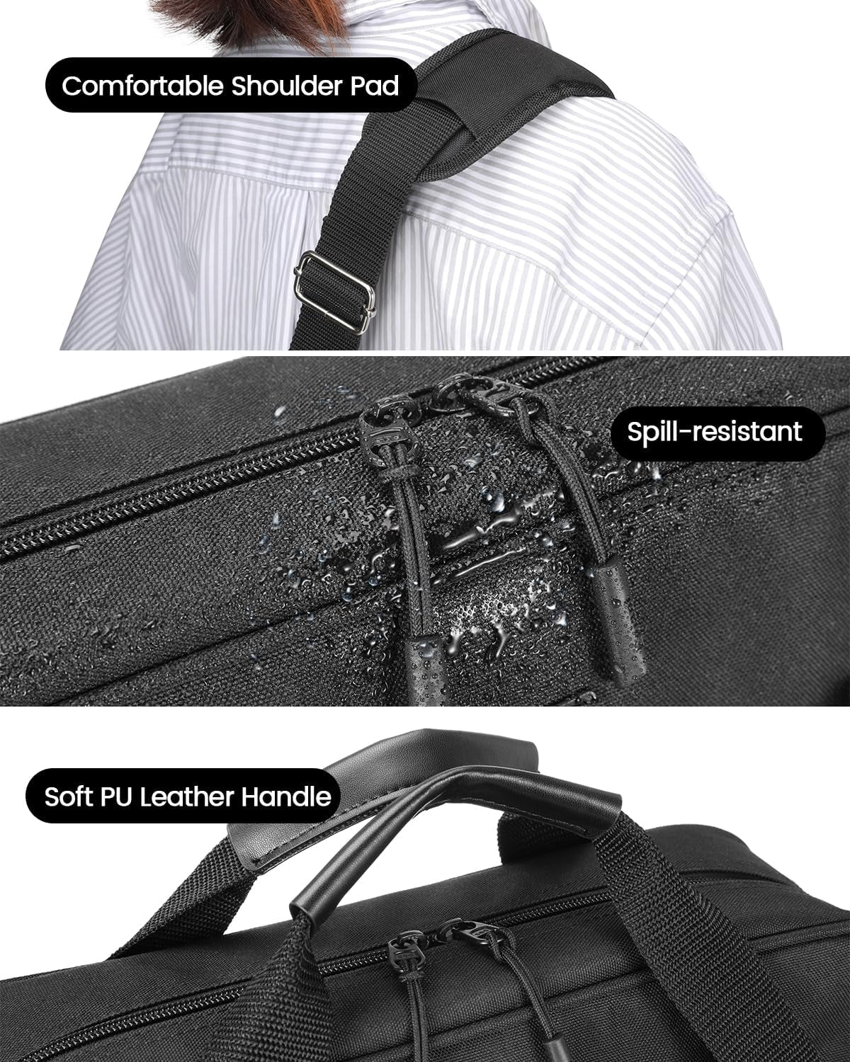 3 Inch 3 Ring Zipper Binder with Shoulder Strap & Handle & Multi-Pocket - 3" Binder with Zipper for School, Compatible with 13-Inch Macbook/Tablet -Patent Design Black