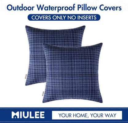 Outdoor Waterproof Throw Pillow Covers Decorative Farmhouse Water Resistant Cushion Covers for Tent Patio Garden Couch Sofa Pack of 2, 18X18 Inch Navy Blue
