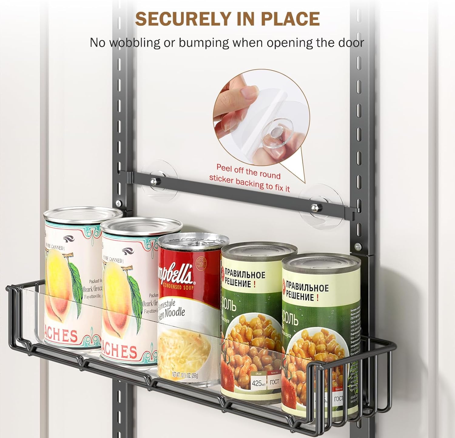 Adjustable over the Door Pantry Organizer with Clear Acrylic Panel, 6-Tier Pantry Organization and Storage for Kitchen, Hanging Spice Rack Seasoning Shelves for Cabinet, Easy Install, Black