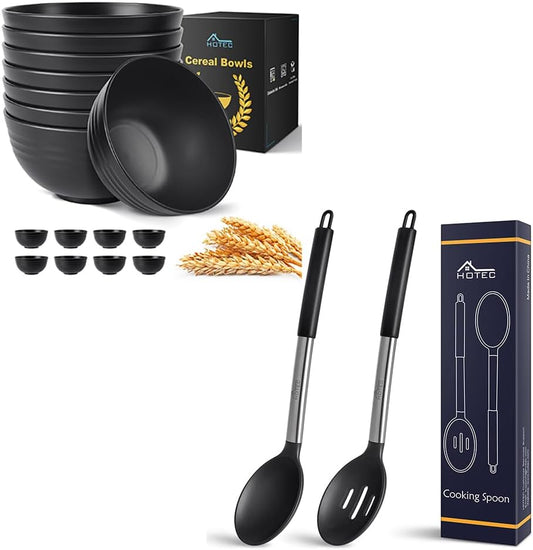 Unbreakable Wheat Straw Cereal Bowls - Microwave & Dishwasher Safe Soup and Salad Bowls, Set of 8, 26Oz, BPA Free, Black