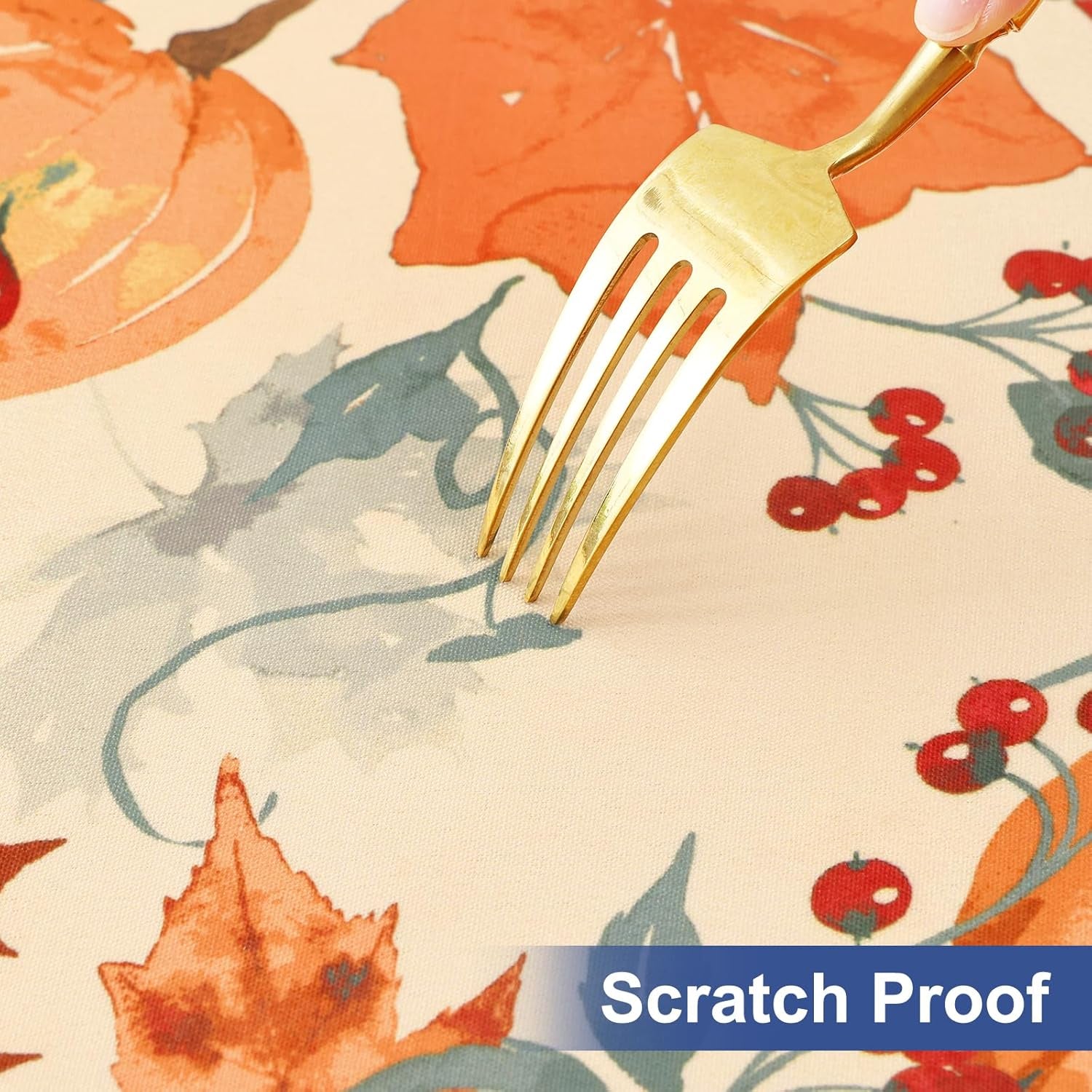 round Fabric Fitted Tablecloth, Elastic Waterproof Oil Proof Table Cloth, Washable Polyester Table Cover Fits 36"-44" round Tables for Outdoor Picnic Dinner, Pumpkin Vine