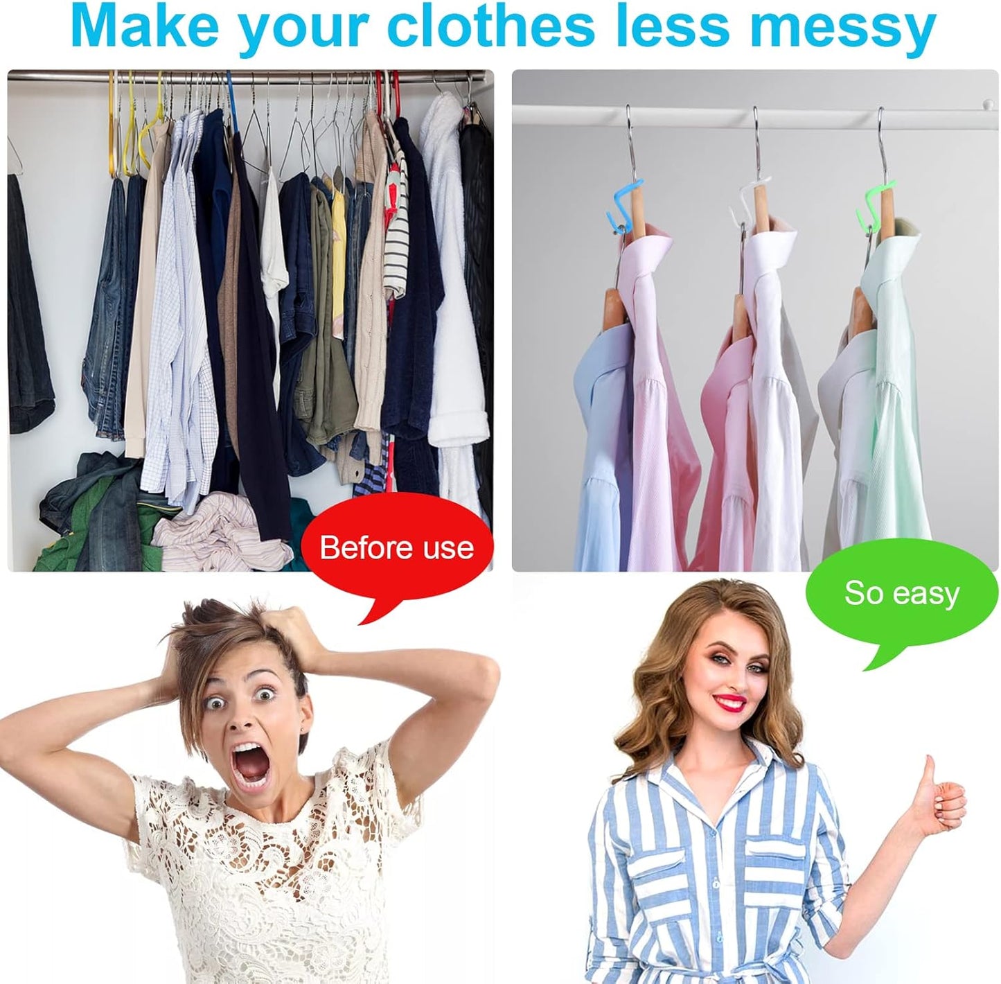 100 PCS Hanger Connector Hooks, Space Saving Hooks and Clips for Plastic Hangers (5 Color)