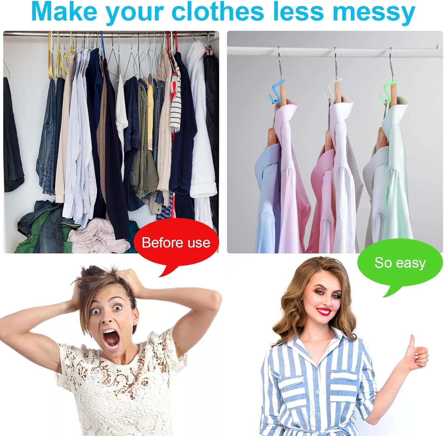 100 PCS Hanger Connector Hooks, Space Saving Hooks and Clips for Plastic Hangers (5 Color)