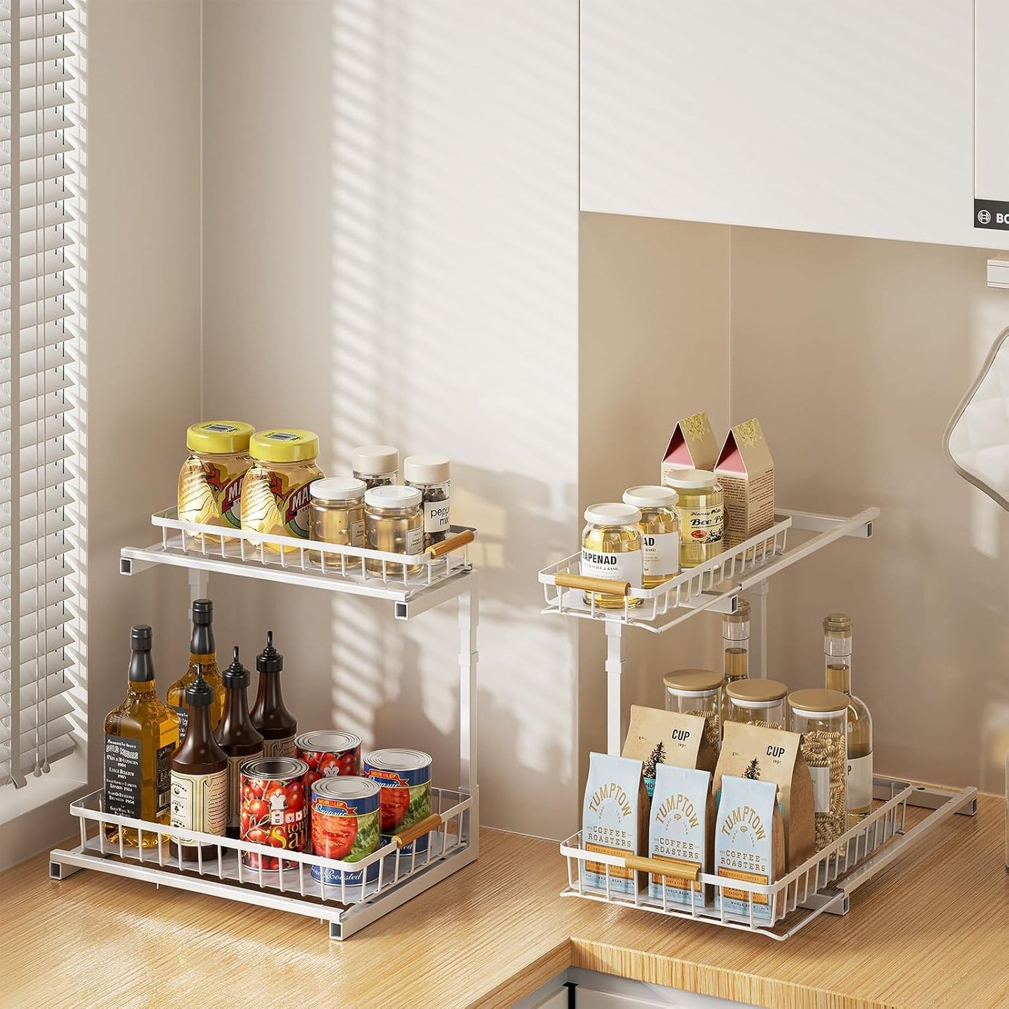 2 Pack under Sink Organizer and Storage, 2 Tier Pull Out Cabinet Organizer, Slide Out under Sink Storage Shelf, Undersink Organizers Shelves for Kitchen Bathroom Pantry Organization