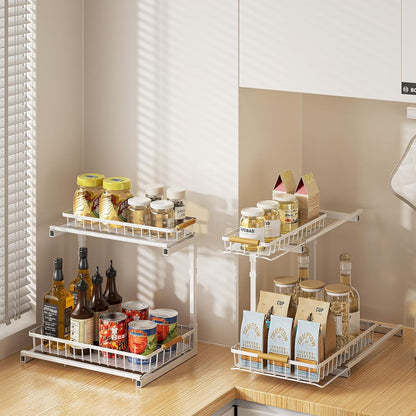 2 Pack under Sink Organizer and Storage, 2 Tier Pull Out Cabinet Organizer, Slide Out under Sink Storage Shelf, Undersink Organizers Shelves for Kitchen Bathroom Pantry Organization
