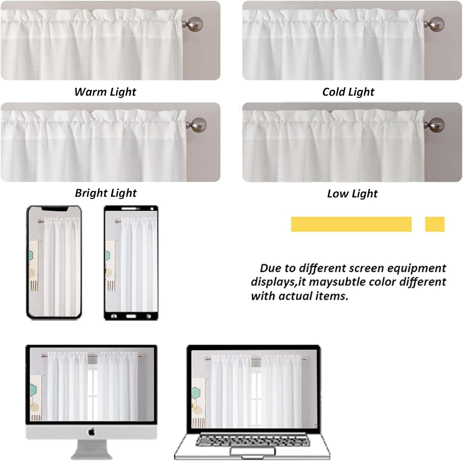 2 Panels White Curtains 24 Inch Length Tier Curtain, Faux Linen Textured Small Cafe Curtains, Light Filtering Short Camper Curtain for RV Window Bathroom, 30X24 Inch, 2PCS