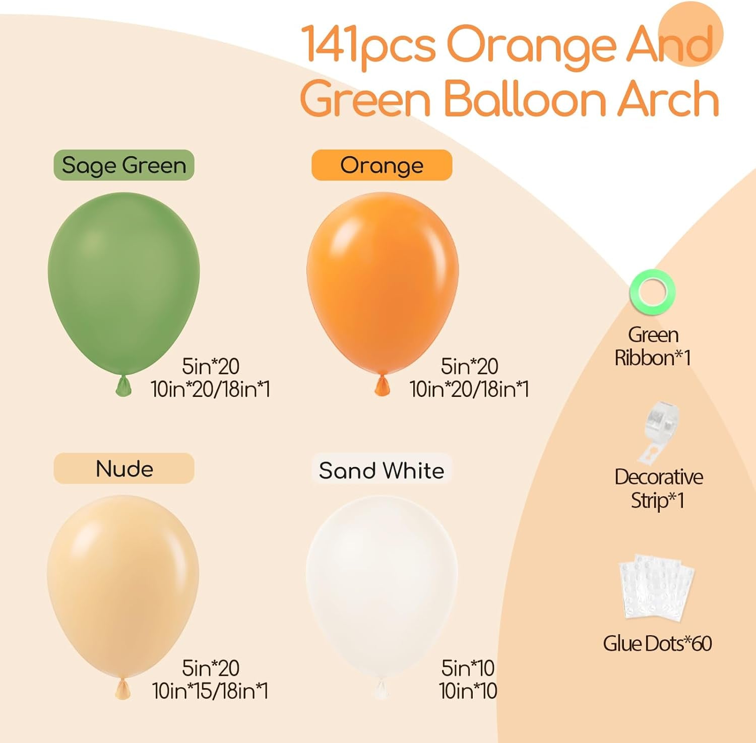 141Pcs Little Cutie Orange and White Balloon Arch Garland Kit with Sage Green Orange Nude Sand White Balloons for Birthday Party Little Cutie Baby Shower Decorations