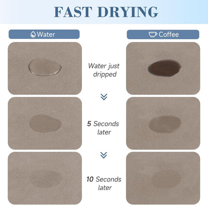 2-PACK Dish Drying Mat (15" X 18" Classic Khaki) Large Draining Mat Super Absorbent Dish Drying Mats for Kitchen Counter Rubber Backing Kitchen Drying Mat