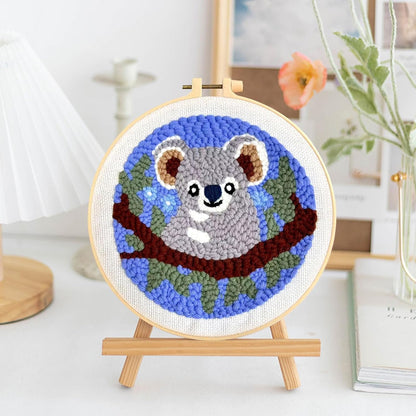 Punch Needle Kits for Beginners DIY Crafts Punch Needle with Printed Pattern and Hoop for Adults Starter Embroidery Kit Arts and Beginner Crochet Kit Embroidery Set for Craft Lovers Home Decor (Koala)