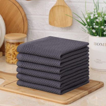 100% Cotton Kitchen Dish Cloths, 6 Pack Waffle Weave Ultra Soft Absorbent Dish Towels for Drying Dishes Quick Drying Kitchen Towels Dish Rags, 12 X 12 Inches, Dark Grey
