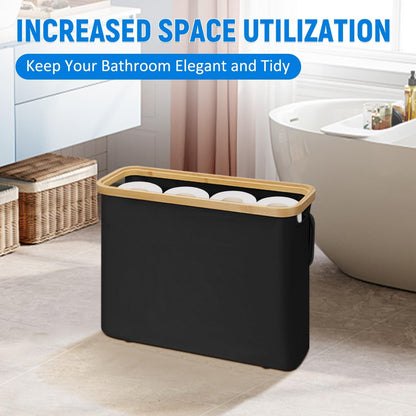 Toilet Paper Storage Basket, Toilet Paper Container with Lid, Bathroom Organizer Hold up to 9 Mega Rolls or 12 Regular Rolls, Black
