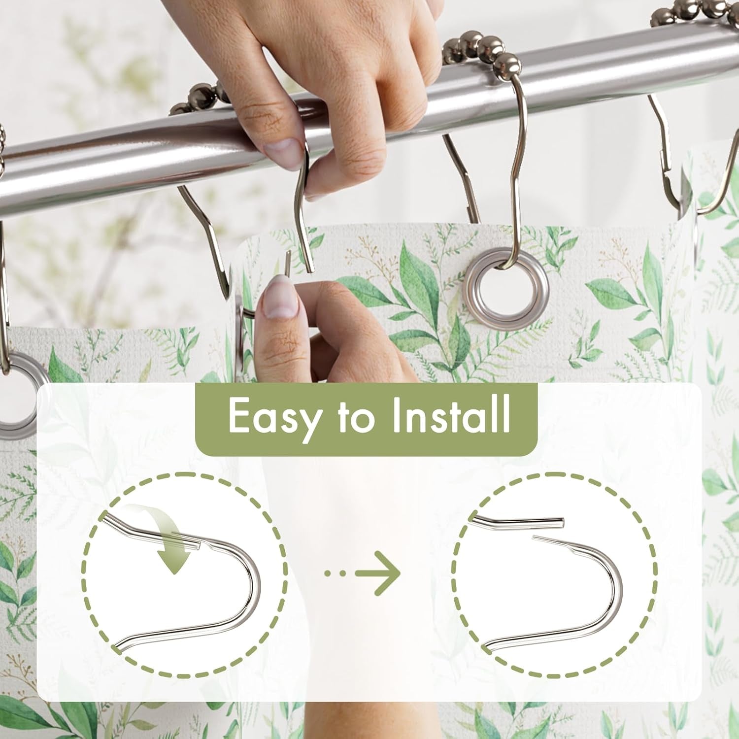 Shower Curtain Rings, Set of 12, Rust-Resistant Metal Shower Hooks Ring Shower Rings for Curtain Rolling Shower Curtain Hooks for Bathroom Shower Rod Shower Curtain Hangers, Nickel
