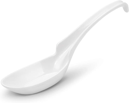 12-Piece Asian Soup Spoons, Rice Spoons, Chinese Won Ton Soup Spoon - Notch and Hook Style, White