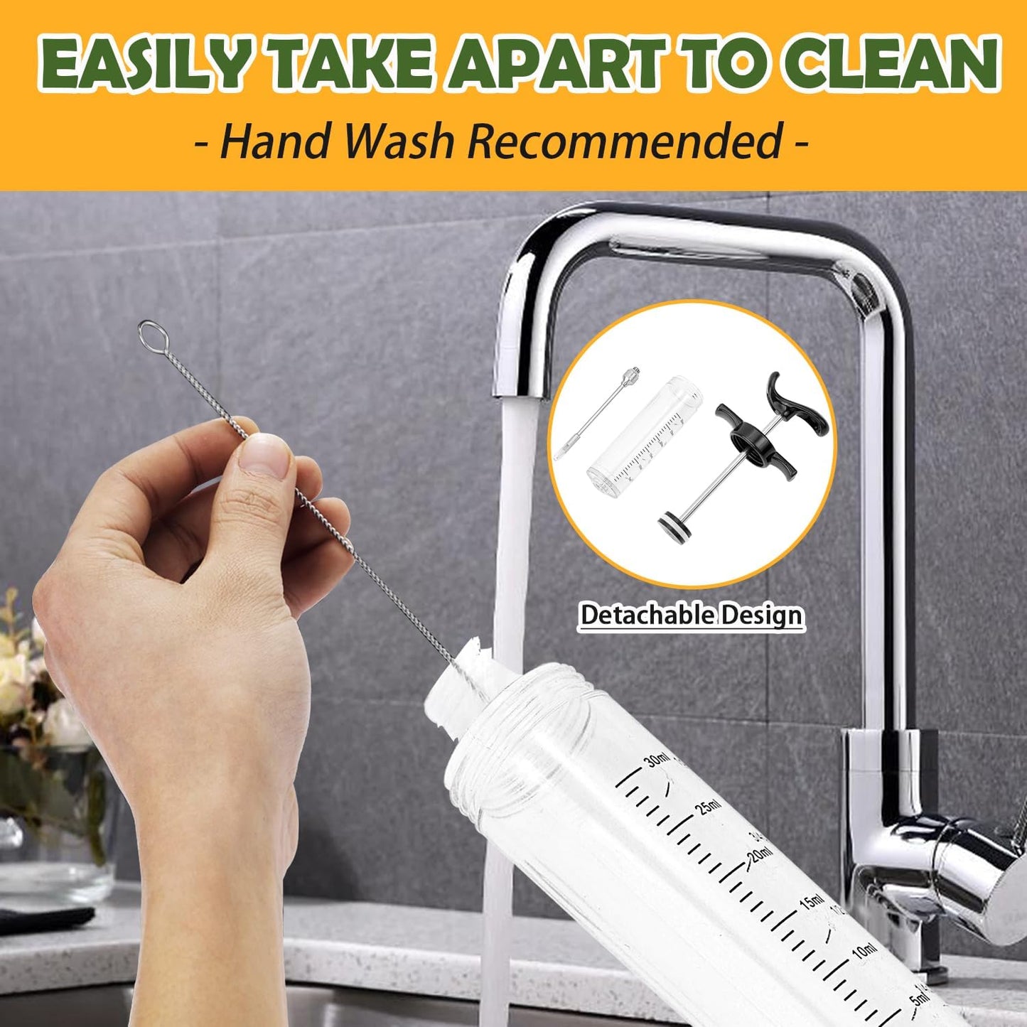 Turkey Meat Injector Syringe Kit with 3 Marinade Needles for BBQ Grill Smoker, 1 Cleaning Brush, 1 Oz/30 Ml Large Capacity Injector Marinades for Meats Black