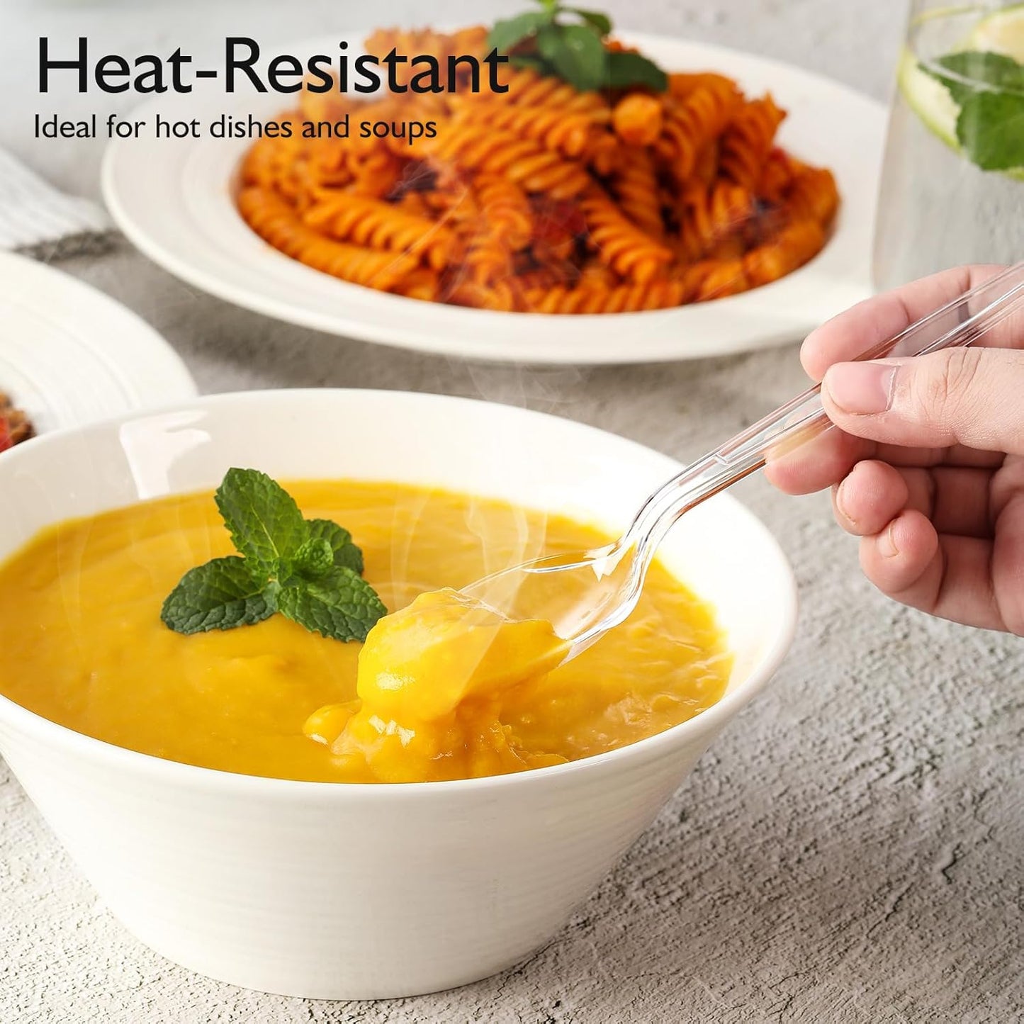 [100 Count] Clear Plastic Spoons Heavy Duty, Premium Disposable Spoons, Durable Plastic Cutlery for for Parties, Picnics, Big Event, Daily Use - Heat Resistant & BPA Free - Clear