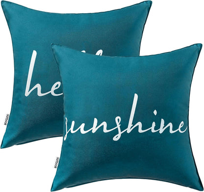 Outdoor Waterproof Throw Pillow Covers Set of 2 Hello Sunshine Decorative Outdoor Square Pillowcases for Chair Patio Garden Couch Tent Balcony Sofa Deep Blue 20X20 Inch