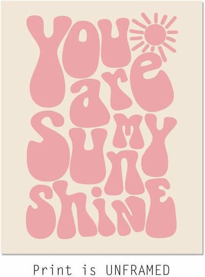You Are My Sunshine, Girls Room Decor, Kids Room Decor, Nursery Print, Kids Bedroom, Boho Wall Art, Kids Boho Room, Pink, Unframed (11X14 INCH)