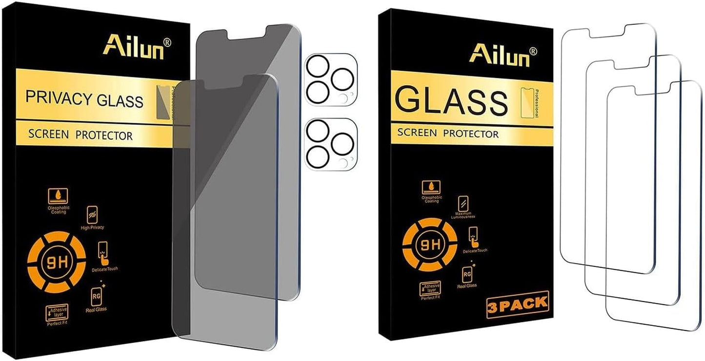 2Pack Privacy Screen Protector for Iphone 13 Pro[6.1 Inch Display] + 2 Pack Camera Lens Protector and Iphone 14/13/13 Pro [6.1 Inch] 3 Pack Glass Screen Protector