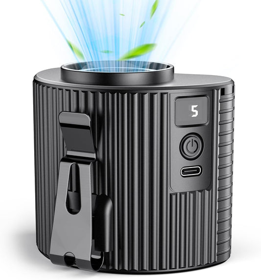 Latest Portable Waist Fan with LED Display, Personal Cool Clip Fan with 5 Speeds, 11000 RPM Strong Airflow, Undershirt Clip with 21H Working Time, Wearable Belt Design for Outdoor Jobsite Farm