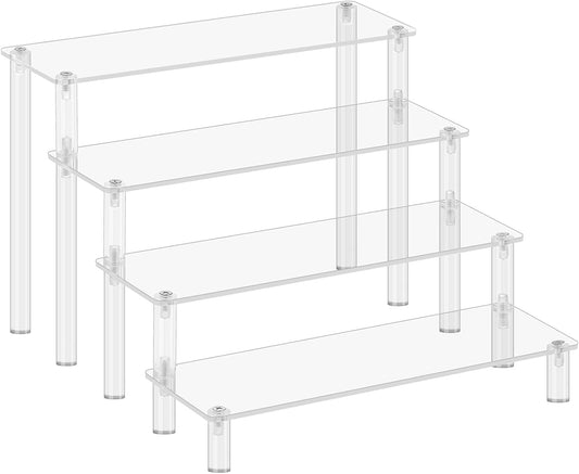 4 Tier Acrylic Display Risers, Clear Perfume Organizer Stand, Cupcake Food Stand Holder, Shelf Risers for POP Figures, Dessert Shelves for Party Table, Vanity Tray, Room Decorations and Organization