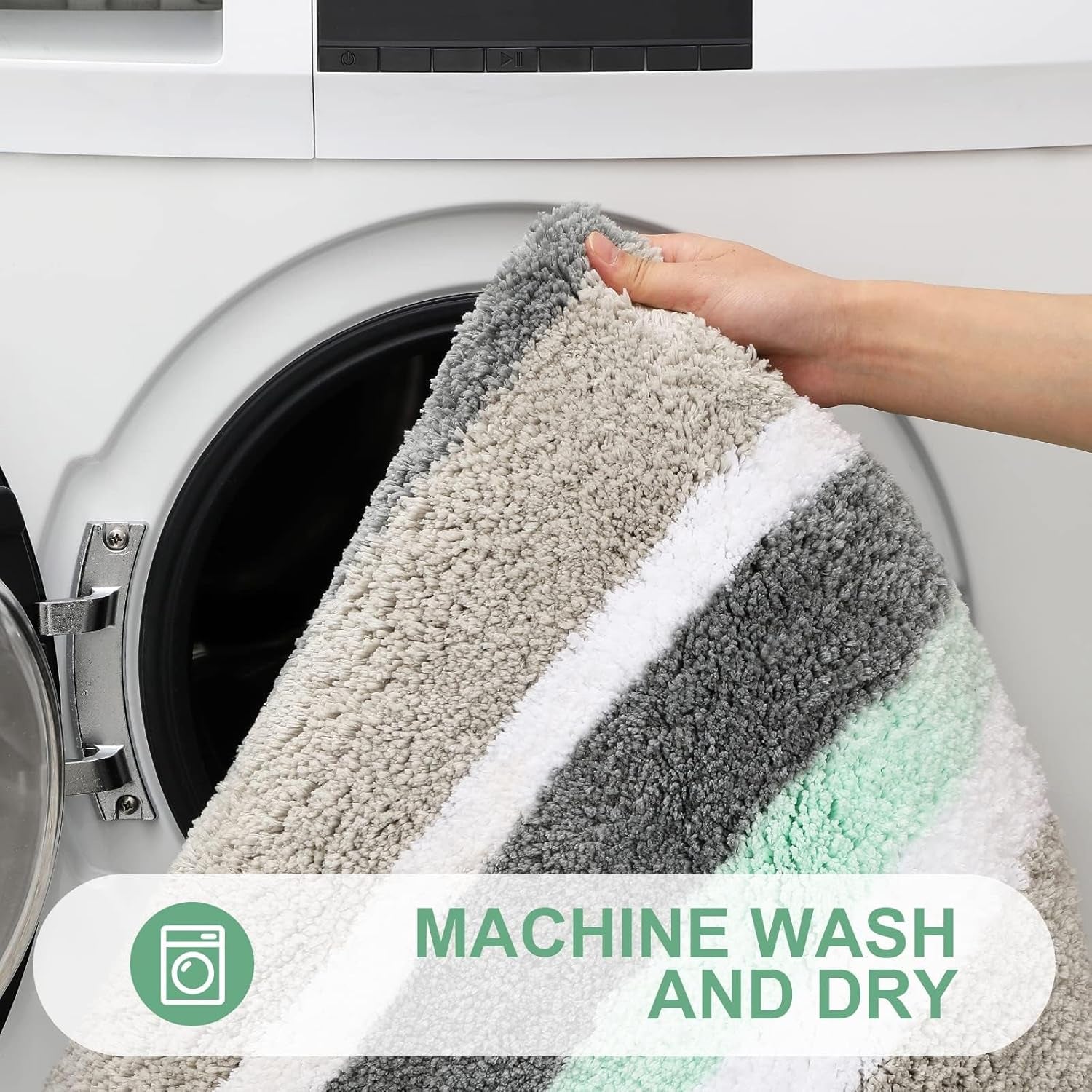 Microfiber Striped Bathroom Rugs Bath Mat, Extra Thick, Soft and Shaggy, Absorbent, Machine Washable, Anti-Slip Bath Rugs for Bathroom, Tub and Shower, 24X20, Green-Grey