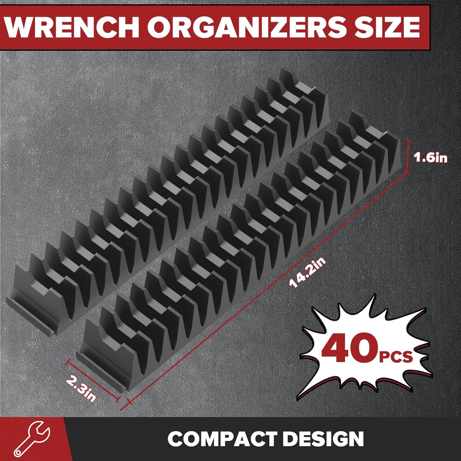 40PCS Modular Wrench Organizer Wrench Holder - Wrench Tool Organizers for Tool Drawer Storage, Wrench Storage Set with Metric & SAE Label, Wrench Rack Tool Gift for Professional Mechanics Men, Black