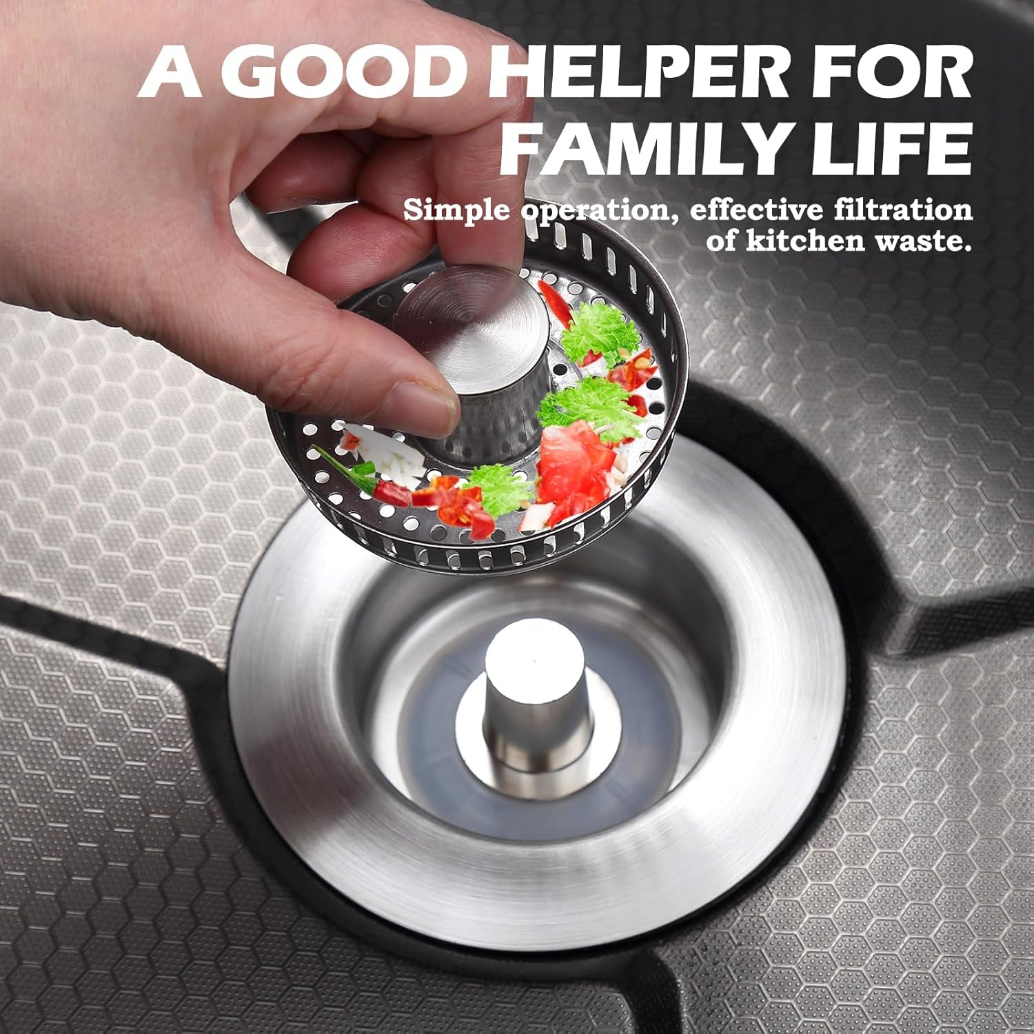 2 Pack Kitchen Sink Drain Strainer, 3 in 1 Sink Stopper Fits US Standard 3-1/2" Drains Sink Strainer with 304 Stainless Steel Pop Ups Anti-Blocking Anti-Rust High Temperature Resistant