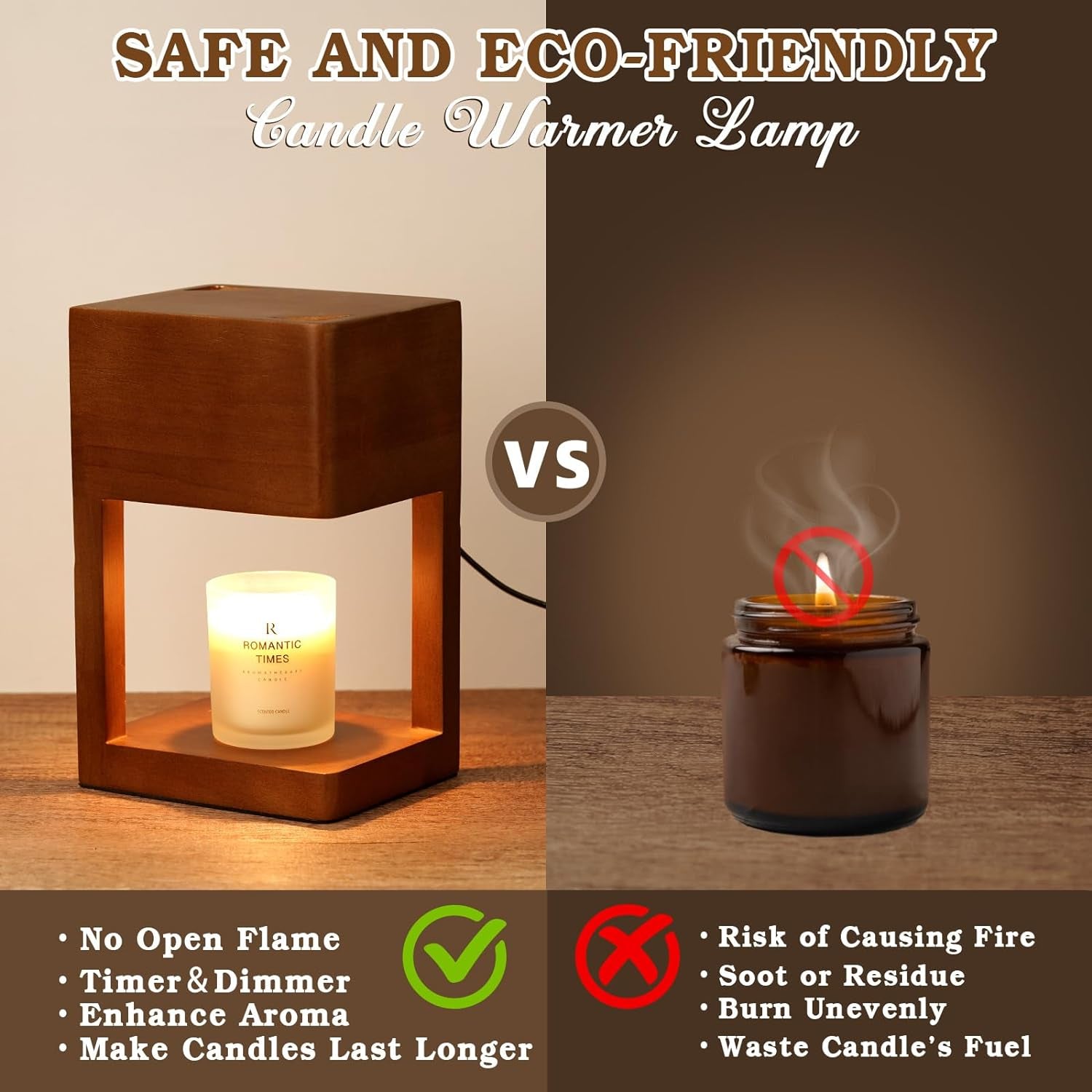 Candle Warmer Lamp Wood with Timer, Dimmable Electric Candle Lamp Warmer for Jar Candles, 2*35 Watt Bulb, Birthday Gifts for Women, Gifts for Mom, Decorative Wooden Candle Lamp for Bedroom Home Decor