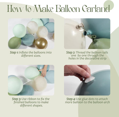 141Pcs Sage Green Balloon Arch Kit, Dusty Blue Balloon Arch Kit with Gold White Sand Pastel Green Confetti Balloons for Boho Birthday Baby Shower Decorations