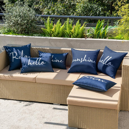 Outdoor Waterproof Throw Pillow Covers Set of 2 Hello Sunshine Decorative Outdoor Square Pillowcases for Chair Patio Garden Couch Tent Balcony Sofa Blue 20X20 Inch