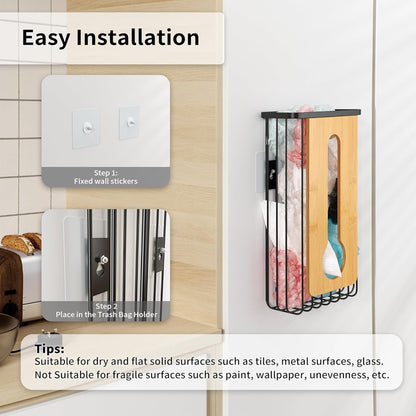 Plastic Grocery Bag Holder - Extra Large Trash Bag Dispenser Wall Mount with Mounting Accessories - Matte Black Reusable Bags Storage Organizer for Kitchen, under Sink, Pantry, Garage