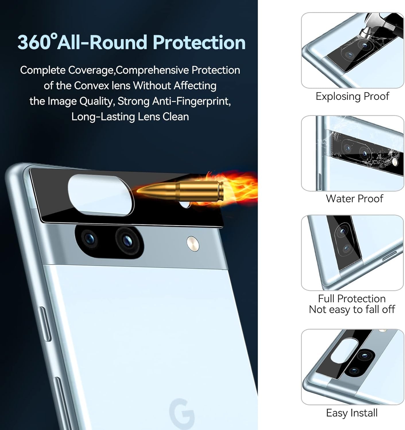 Screen Protector for Google Pixel 7A Tempered Glass Film [2 Pack] with [2 Pack] Camera Lens Protector Tempered Glass with [Alignment Frame] Transparent HD Clear Anti-Scratch, 6.1 Inch