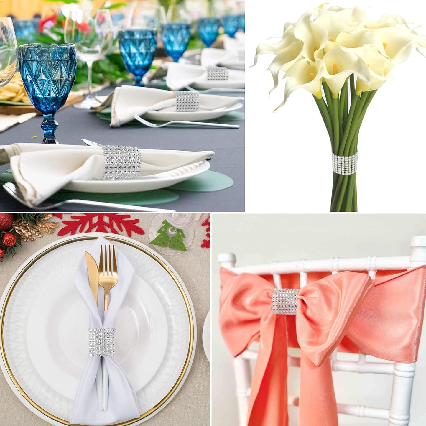 24Pack Napkin Rings, Silver Napkins Rings Plastic, Silver Napkin Holders for Anniversary, Birthday, Parties, Weddings and Dinners