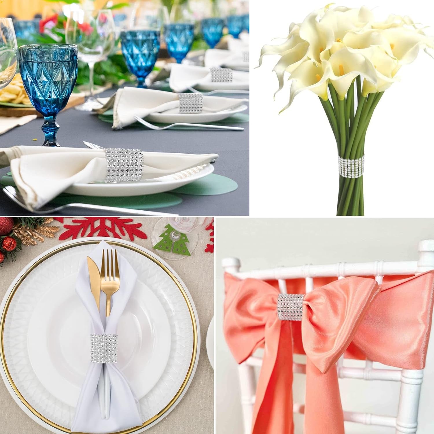 24Pack Napkin Rings, Silver Napkins Rings Plastic, Silver Napkin Holders for Anniversary, Birthday, Parties, Weddings and Dinners